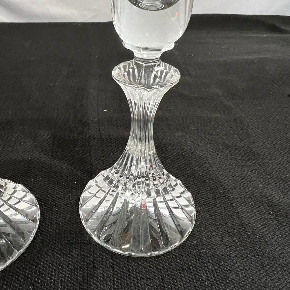Vintage Clear Fluted Glass Taper Candlestick Holders Set of 2 Trumpet Base 7.25